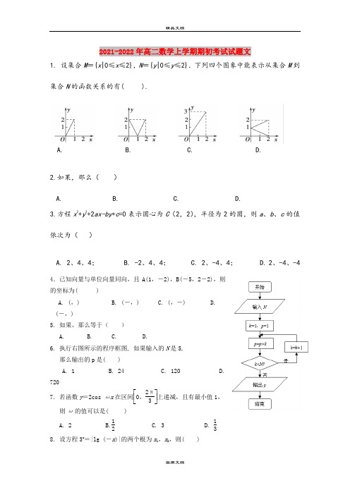 2021-2022年高二数学上学期期初考试试题文