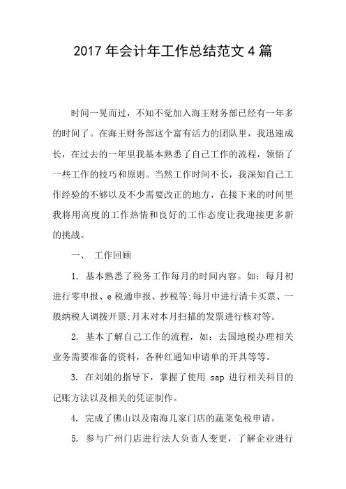 2017年会计年工作总结范文4篇