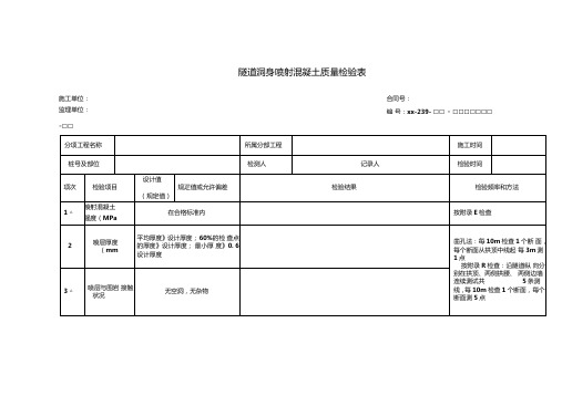 隧道洞身喷射混凝土质量检验表