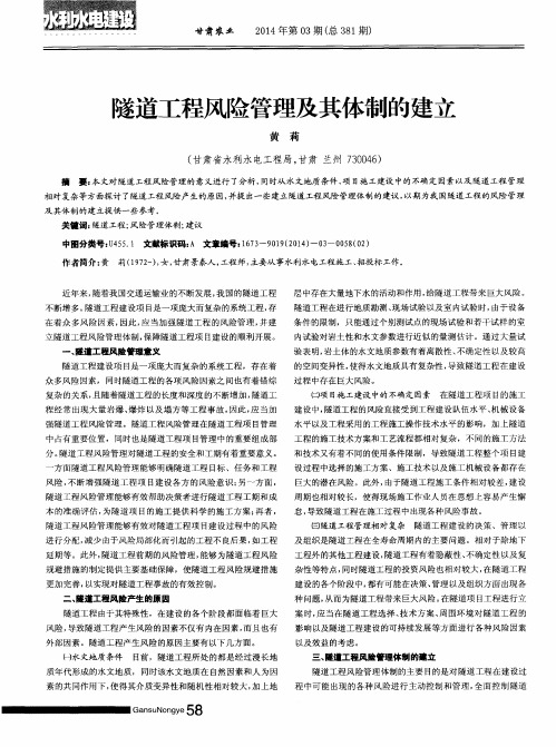 隧道工程风险管理及其体制的建立