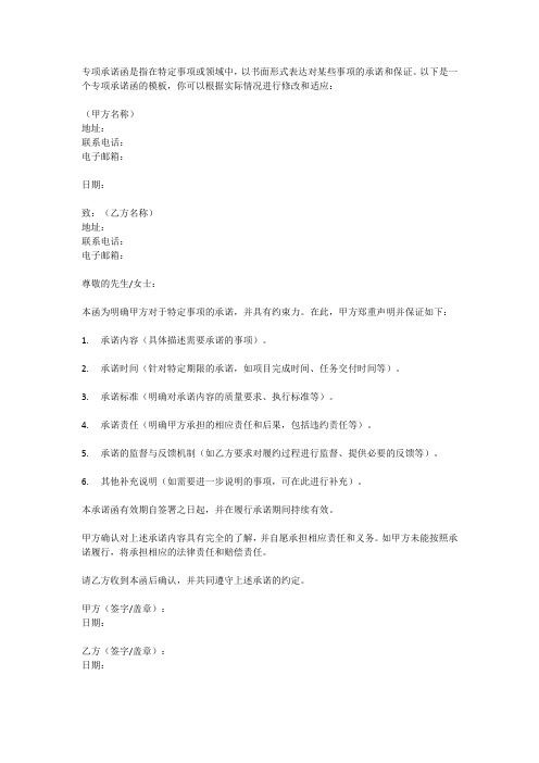 专项承诺函模板