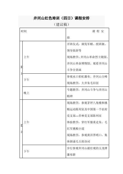 井冈山红色培训(四日)课程安排