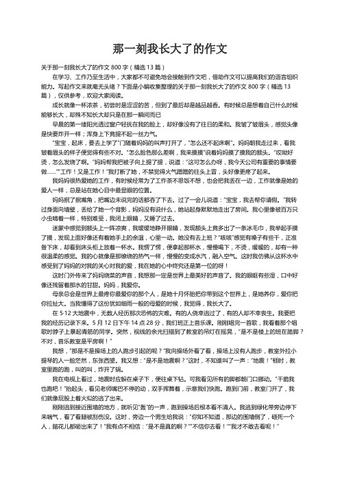 关于那一刻我长大了的作文800字（精选13篇）