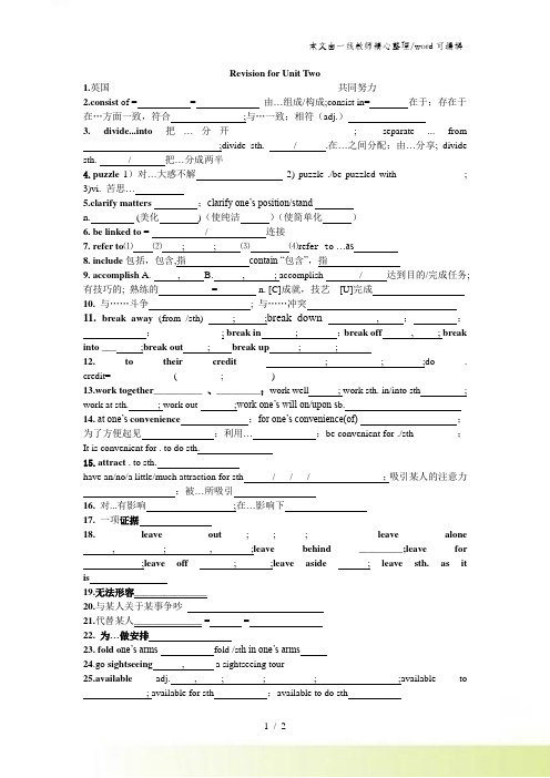 高二英语人教新课标必修5 Unit 2 The United Kingdom 复习课 学案 