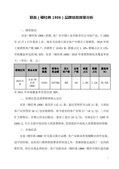 双喜(经典1906)销售效果评估分析