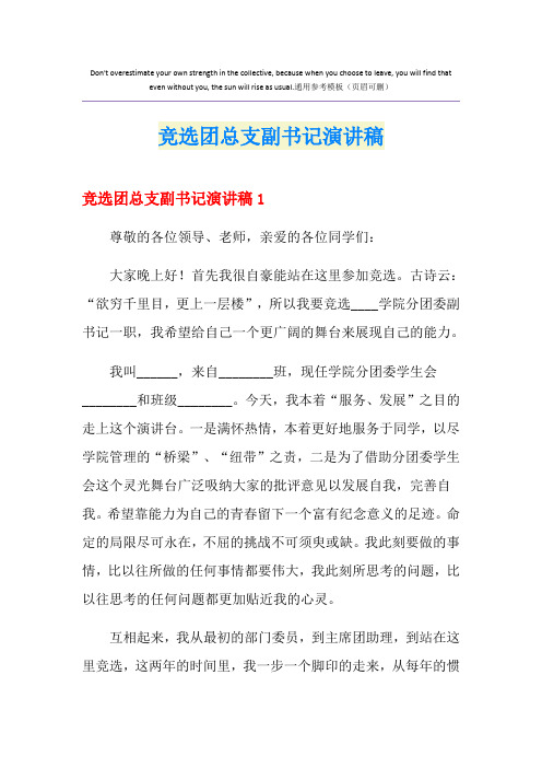 竞选团总支副书记演讲稿