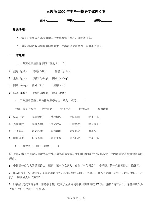 人教版2020年中考一模语文试题C卷