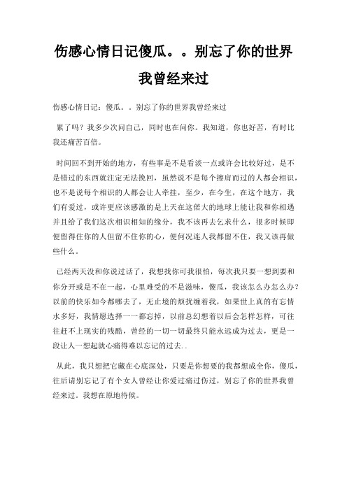 伤感心情日记傻瓜。。别忘了你世界我曾经来过