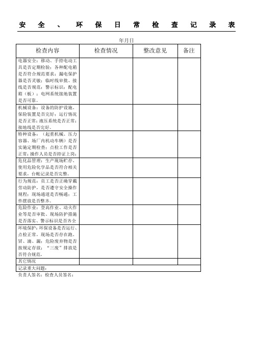 安全环保检查检查记录表格
