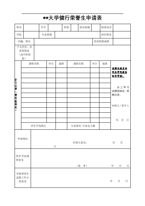浙江工业大学健行荣誉生申请表【模板】