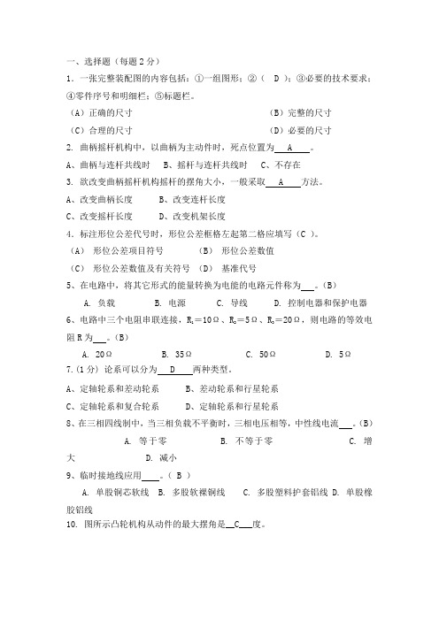 农机具竞赛试题一答案