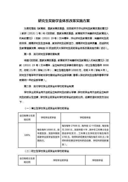研究生奖助学金体系改革实施方案