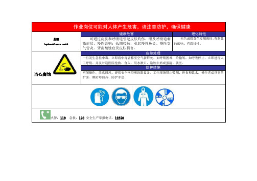 盐酸职业危害警示标识告知卡
