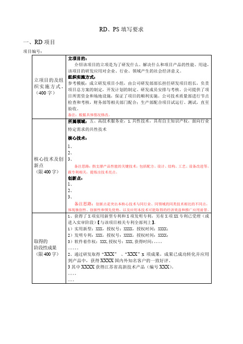 高企申报研发项目及高品统计表