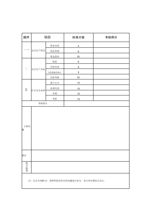 煤矿安全生产标准化专业检查表(月度)