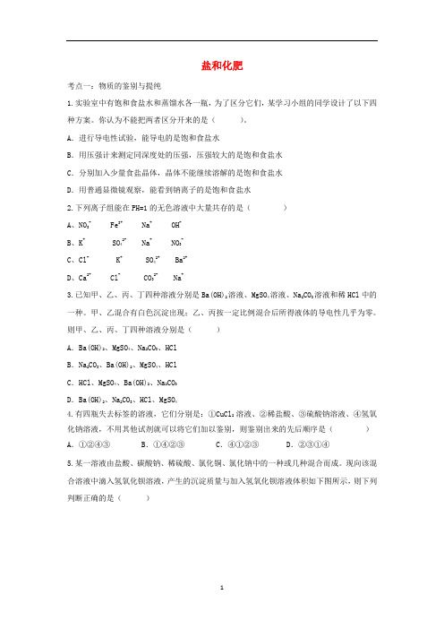 中考化学复习 盐和化肥专项训练(含解析)
