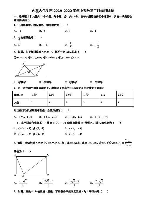 内蒙古包头市2019-2020学年中考数学二月模拟试卷含解析