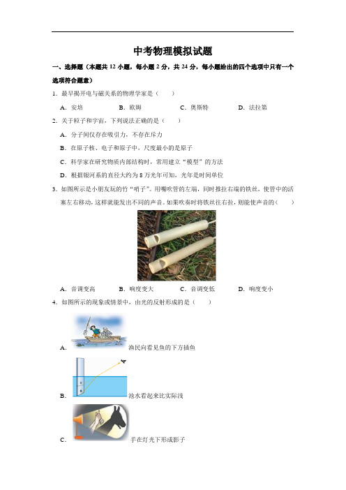 苏教版中考物理模拟检测试题(含答案解析)