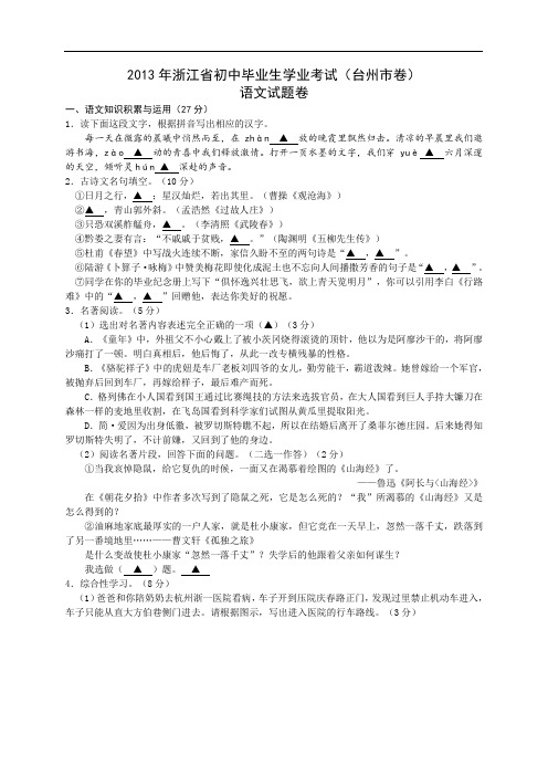 浙江省台州市2013年中考语文试题(word版,含答案)分析