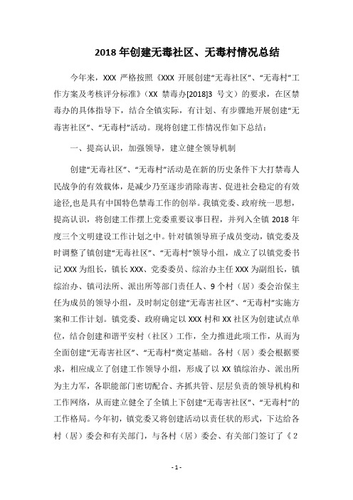 2018年创建无毒社区、无毒村情况总结