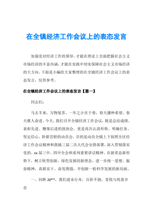 在全镇经济工作会议上的表态发言