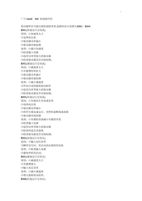 广日MAX-800的故障代码