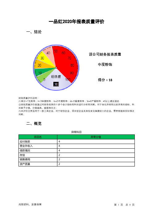 300723一品红2020年报表质量评价