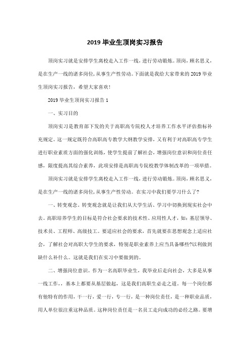 2019毕业生顶岗实习报告