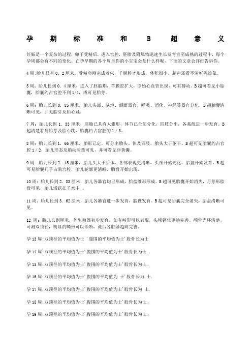 B超胎儿大小对照表