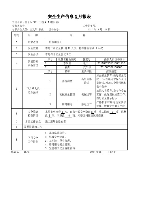 安全生产信息3月报表 - 901-A1