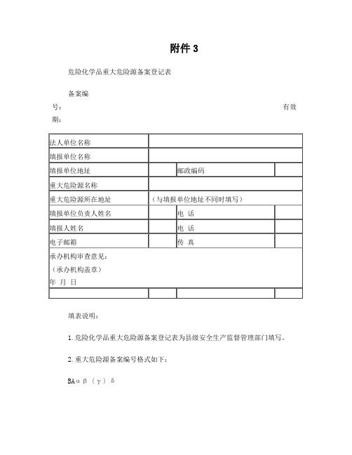 危险化学品重大危险源备案登记表