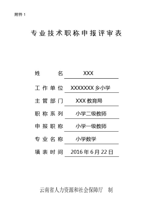 云南省专业技术职称申报评审表