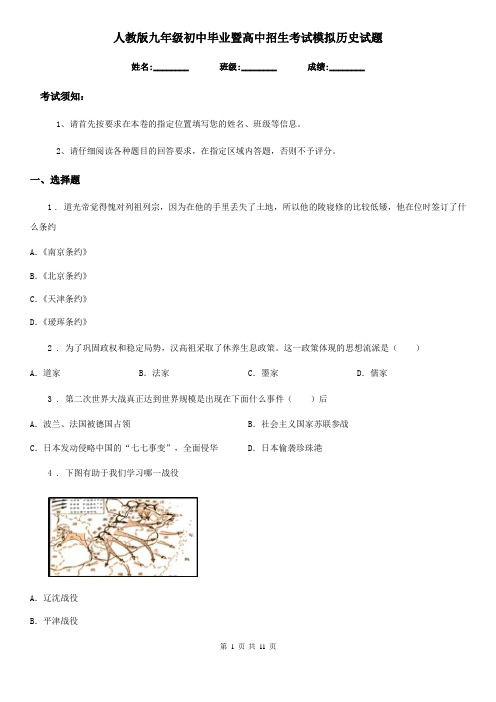 人教版九年级初中毕业暨高中招生考试模拟历史试题