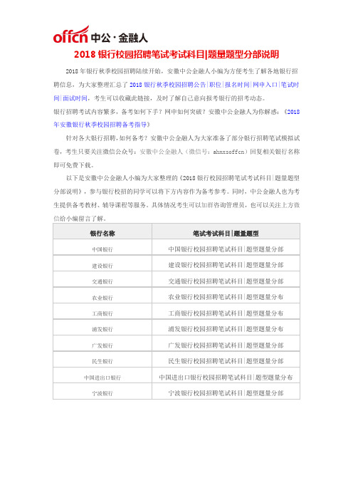 2018银行校园招聘笔试考试科目题量题型分部说明