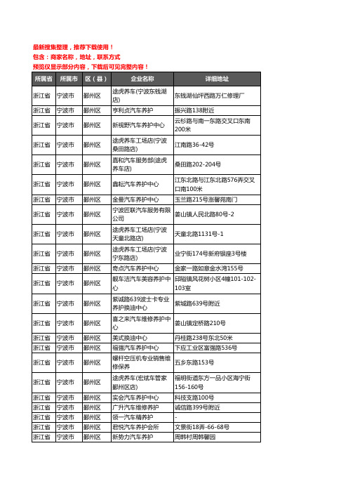 新版浙江省宁波市鄞州区汽车保养企业公司商家户名录单联系方式地址大全172家