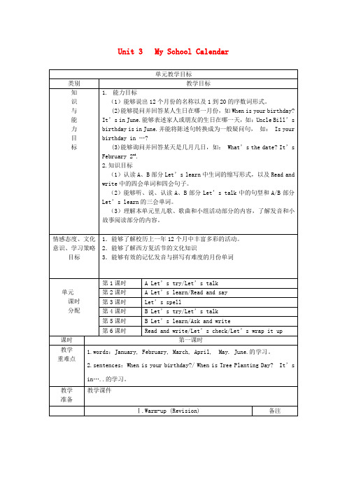 五年级英语下册Unit3MySchoolCalendar(第1课时)教案人教PEP版