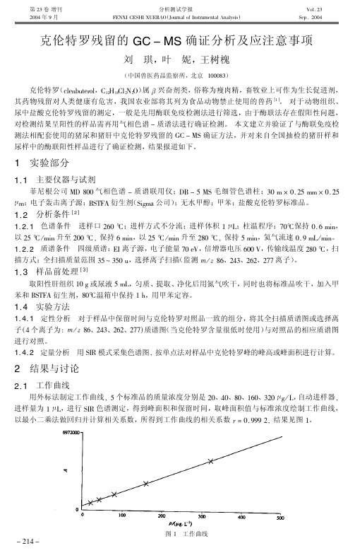 克伦特罗残留的GCMS确证分析及应注意事项