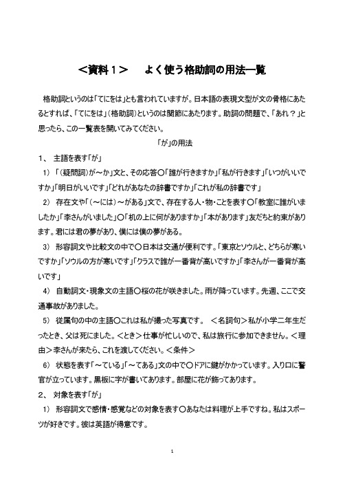 格助词の用法一覧