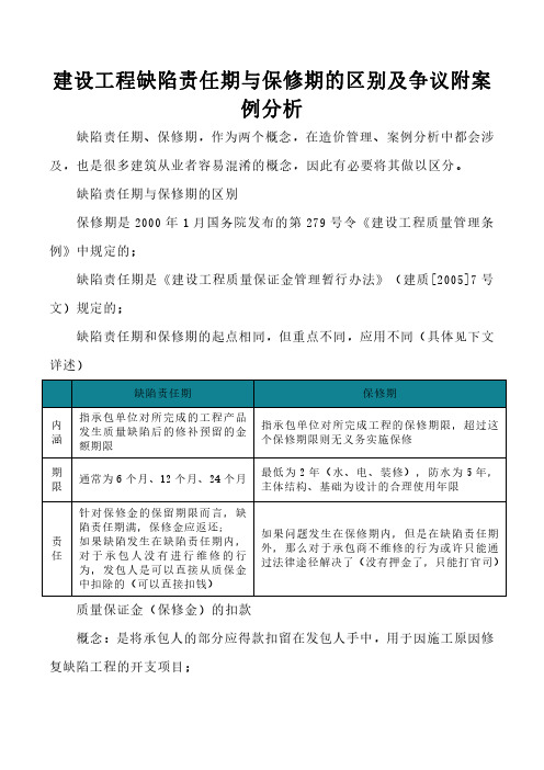 建设工程缺陷责任期与保修期的区别及争议附案例分析