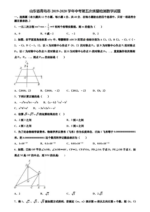 山东省青岛市2019-2020学年中考第五次质量检测数学试题含解析