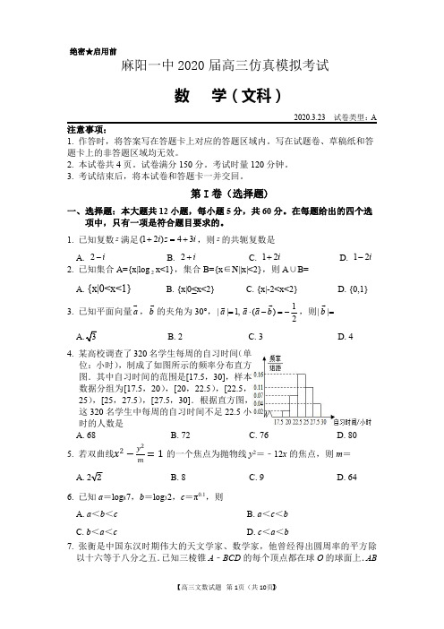湖南省怀化市麻阳一中2020届高三仿真模拟考试数学(文)试题(PDF版)