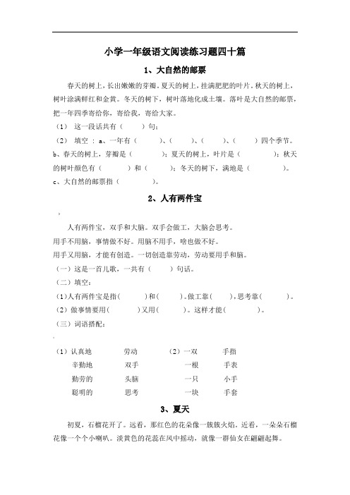 一年级阅读理解40篇