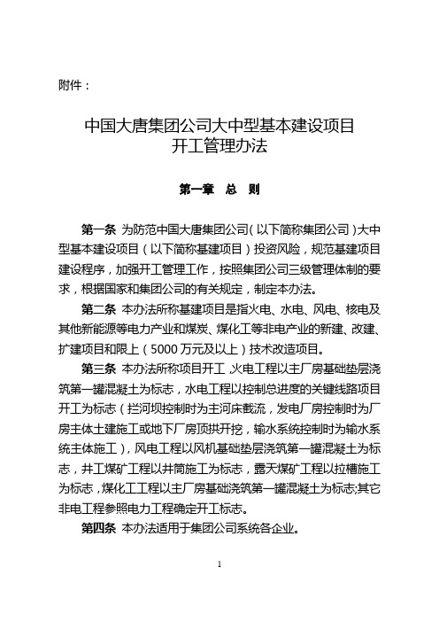 中国大唐集团公司大中型基本建设项目开工管理办法