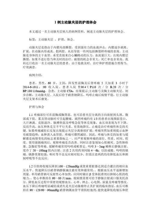 1例主动脉夹层的护理体会