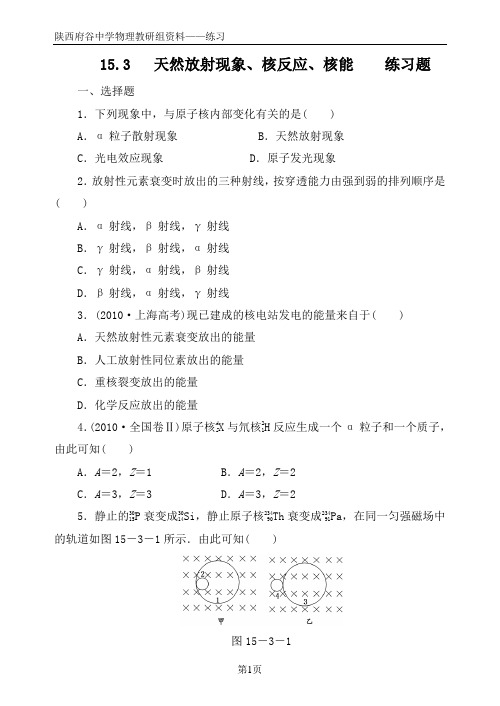 15.3 天然放射现象 核反应 核能  练习题