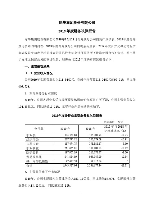 际华集团：2019年度财务决算报告