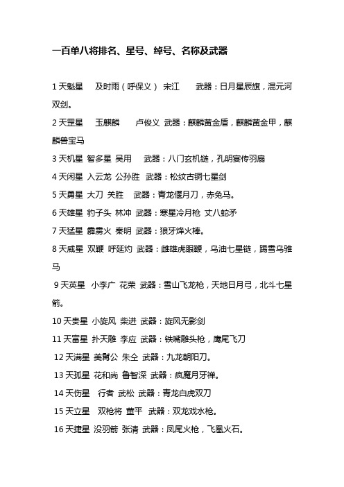 一百单八将排名