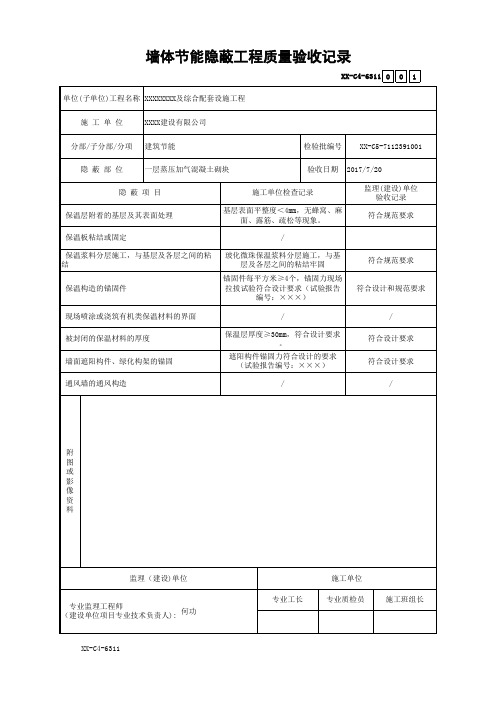 墙体节能隐蔽工程质量验收记录