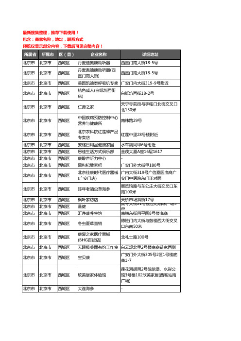 新版北京市北京市西城区保健品企业公司商家户名录单联系方式地址大全199家