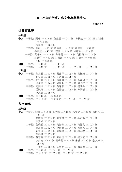南门小学讲故事、作文竞赛获奖情况